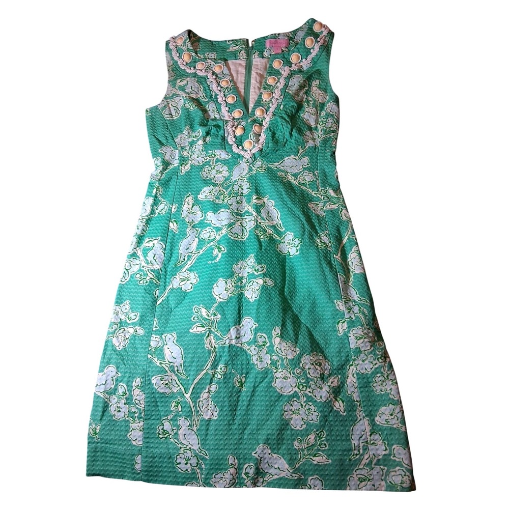 Lilly Pulitzer Adelina Shift Dress Poolside Green Mint Floral Beaded Size 0